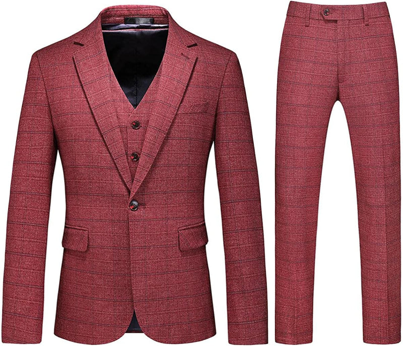 Hogan Chic Red Notched Lapel Three Pieces Men Suits For Business