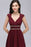 Bridelily Chiffon Burgundy V-Neck Cap Sleeve Bridesmaid Dress with Beadings