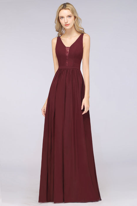 Bridelily Chic Ruffles Straps Chiffon Lace Burgundy Bridsmaid Dress Online