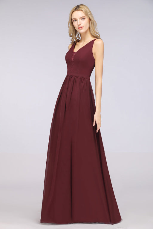 Bridelily Chic Ruffles Straps Chiffon Lace Burgundy Bridsmaid Dress Online