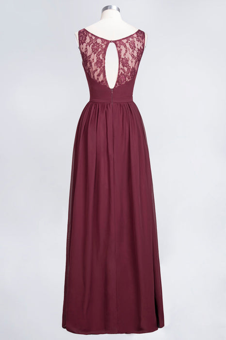 Bridelily Chic Ruffles Straps Chiffon Lace Burgundy Bridsmaid Dress Online