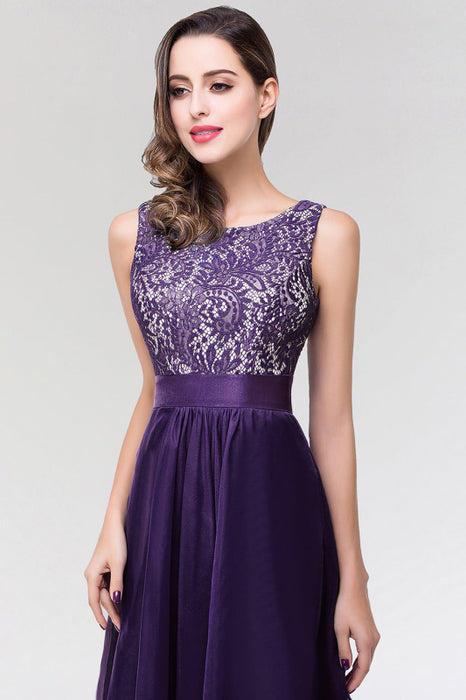 Chic Sleeveless Chiffon Aline Evening Dresses Crew Neck Lace Bridesmaid Dress - Prom Dresses