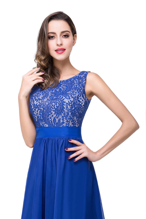 Chic Sleeveless Chiffon Aline Evening Dresses Crew Neck Lace Bridesmaid Dress - Prom Dresses