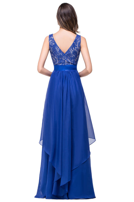 Chic Sleeveless Chiffon Aline Evening Dresses Crew Neck Lace Bridesmaid Dress - Prom Dresses