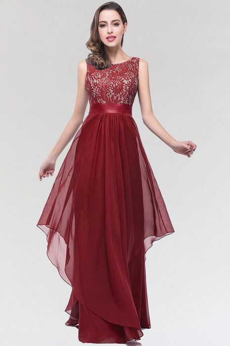 Chic Sleeveless Chiffon Aline Evening Dresses Crew Neck Lace Bridesmaid Dress - Prom Dresses