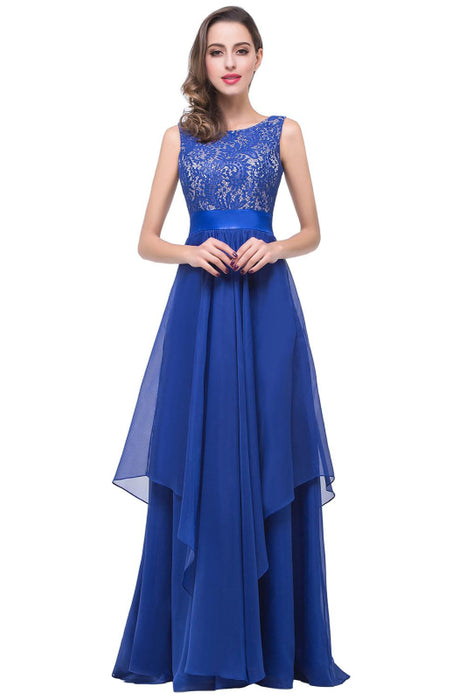 Chic Sleeveless Chiffon Aline Evening Dresses Crew Neck Lace Bridesmaid Dress - Prom Dresses