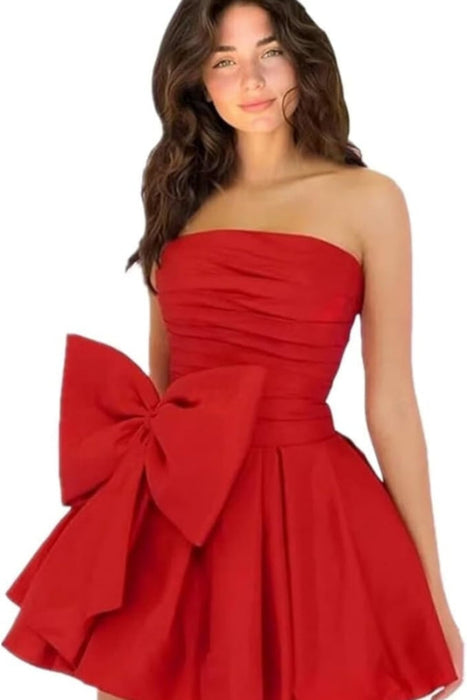 Chic Sleeveless Ruched Short Homecoming Dresses Lace Up Mini Party Wear Dress with Bow - Prom Dresses