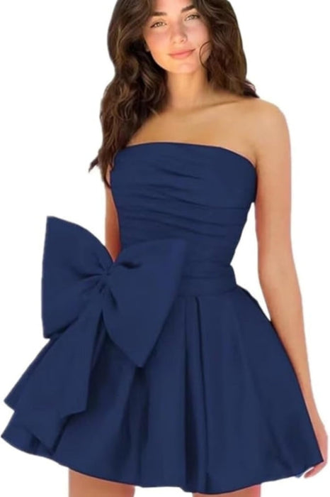 Chic Sleeveless Ruched Short Homecoming Dresses Lace Up Mini Party Wear Dress with Bow - Prom Dresses