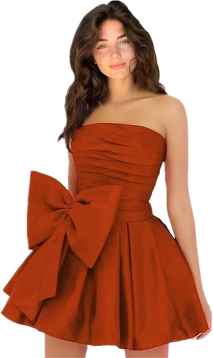 Chic Sleeveless Ruched Short Homecoming Dresses Lace Up Mini Party Wear Dress with Bow - Prom Dresses