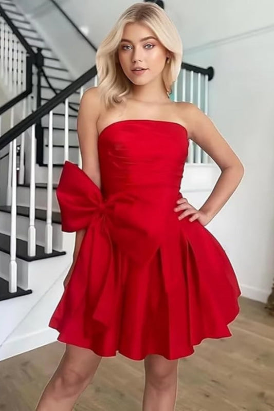 Chic Sleeveless Ruched Short Homecoming Dresses Lace Up Mini Party Wear Dress with Bow - Prom Dresses