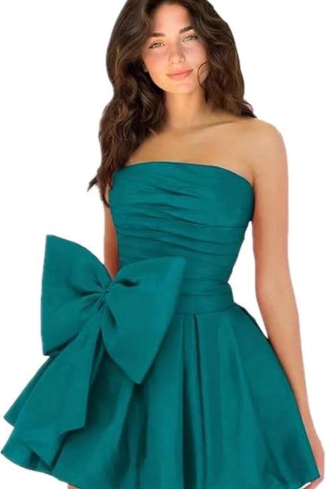 Chic Sleeveless Ruched Short Homecoming Dresses Lace Up Mini Party Wear Dress with Bow - Prom Dresses