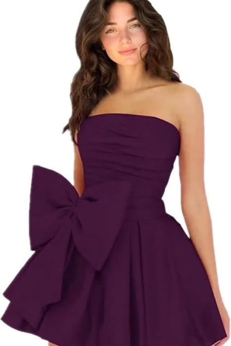 Chic Sleeveless Ruched Short Homecoming Dresses Lace Up Mini Party Wear Dress with Bow - Prom Dresses