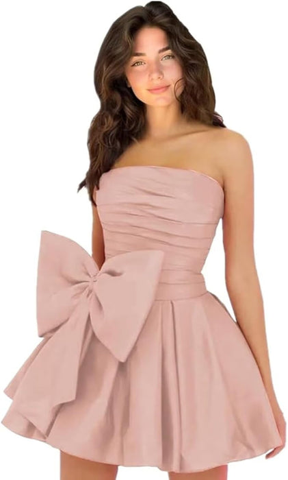 Chic Sleeveless Ruched Short Homecoming Dresses Lace Up Mini Party Wear Dress with Bow - Prom Dresses