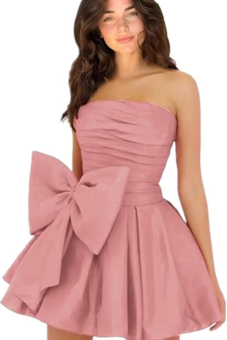 Chic Sleeveless Ruched Short Homecoming Dresses Lace Up Mini Party Wear Dress with Bow - Prom Dresses