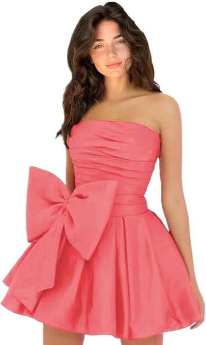 Chic Sleeveless Ruched Short Homecoming Dresses Lace Up Mini Party Wear Dress with Bow - Prom Dresses