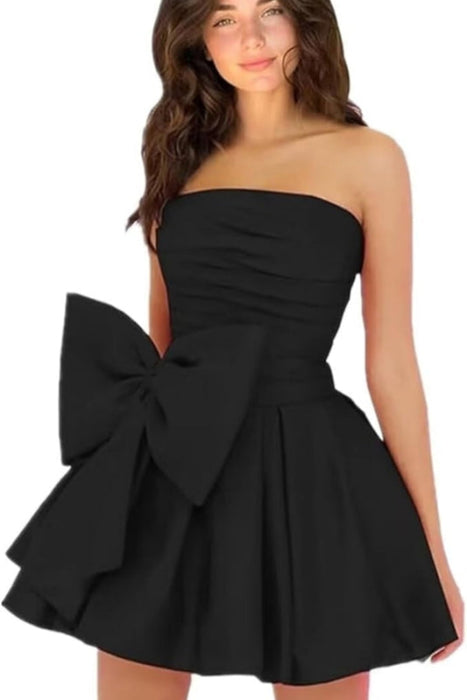 Chic Sleeveless Ruched Short Homecoming Dresses Lace Up Mini Party Wear Dress with Bow - Prom Dresses