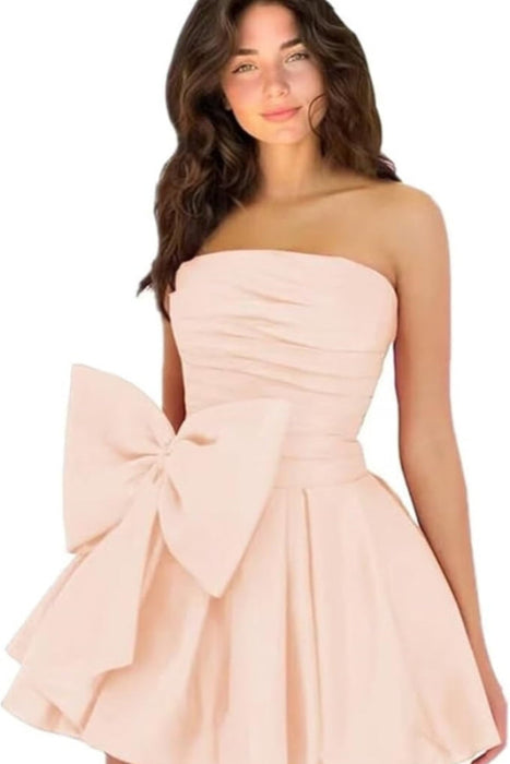 Chic Sleeveless Ruched Short Homecoming Dresses Lace Up Mini Party Wear Dress with Bow - Prom Dresses