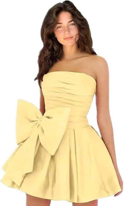 Chic Sleeveless Ruched Short Homecoming Dresses Lace Up Mini Party Wear Dress with Bow - Prom Dresses