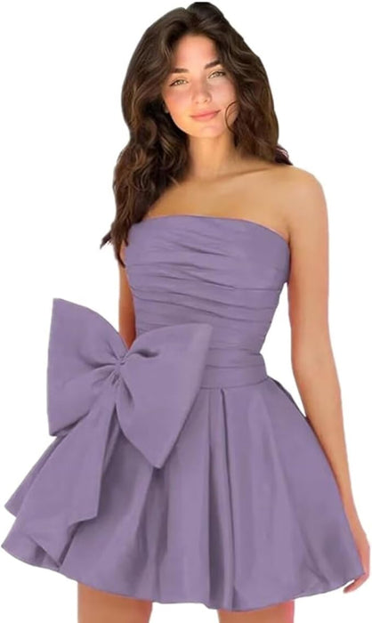 Chic Sleeveless Ruched Short Homecoming Dresses Lace Up Mini Party Wear Dress with Bow - Prom Dresses