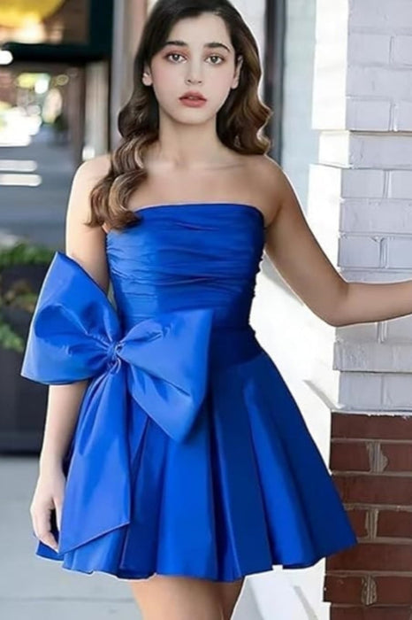 Chic Sleeveless Ruched Short Homecoming Dresses Lace Up Mini Party Wear Dress with Bow - Prom Dresses