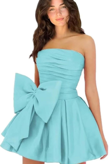 Chic Sleeveless Ruched Short Homecoming Dresses Lace Up Mini Party Wear Dress with Bow - Prom Dresses