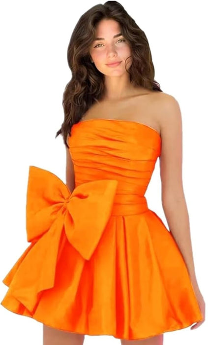 Chic Sleeveless Ruched Short Homecoming Dresses Lace Up Mini Party Wear Dress with Bow - Prom Dresses