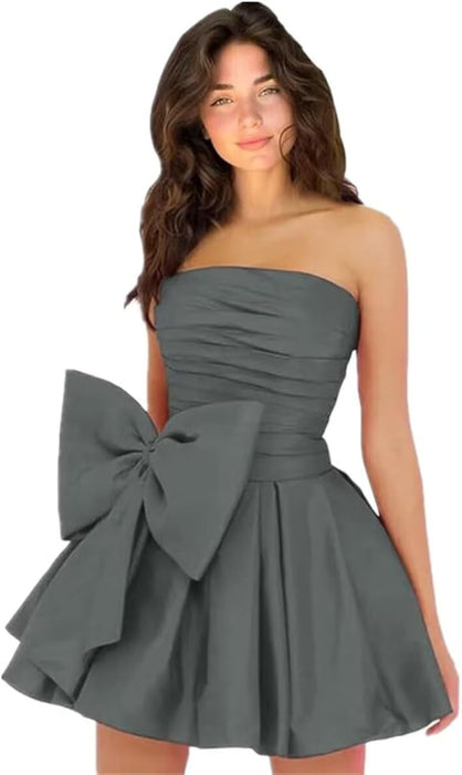 Chic Sleeveless Ruched Short Homecoming Dresses Lace Up Mini Party Wear Dress with Bow - Prom Dresses