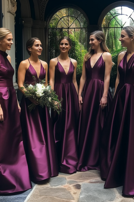 Chic Spaghetti-Strap Long A-Line Prom Dress, Suitable for Bridesmaids