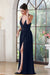 Chic Spaghetti Straps Glitter Prom Dress Side Split Sleeveless V-Neck Aline Long Evening Dress - Prom Dresses