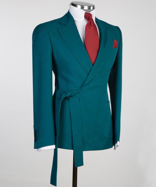 Lester Chic Teal Blue Notched Lapel Two Pieces Prom Suits