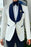 Benson Chic White Jacquard Wedding Suits With Navy Blue Shawl Lapel