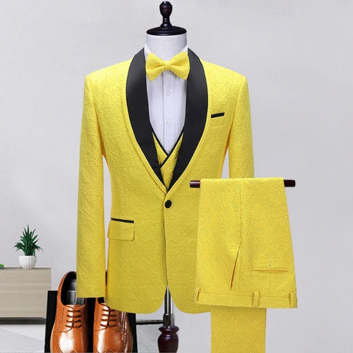 Blair Chic Yellow Shawl Lapel Three Pieces Jacquard Prom Suits