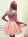 Chiffon Bateau Long A-line Sleeves Short/Mini With Applique Dresses - Prom Dresses