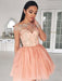Chiffon Bateau Long A-line Sleeves Short/Mini With Applique Dresses - Prom Dresses