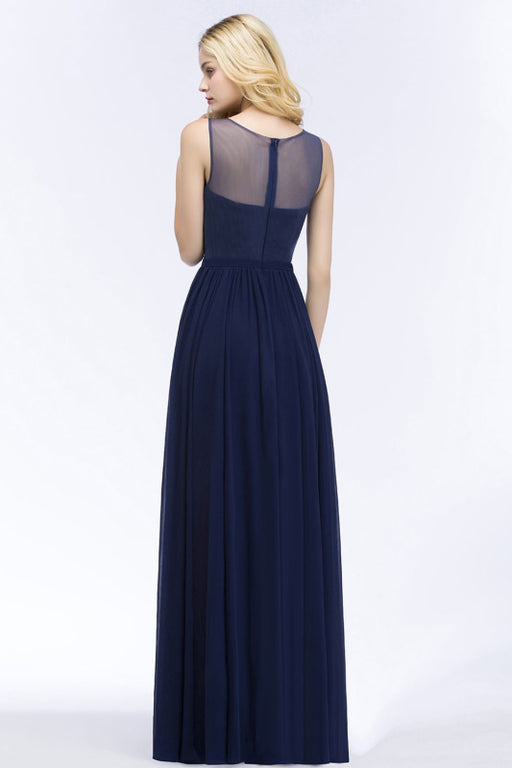 Bridelily Chiffon Lace Appliques Affordable Navy Bridesmaid Dress Online