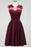 Bridelily Cute Chiffon Round Neck Short Burgundy Bridesmaid Dresses with Appliques