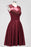 Bridelily Cute Chiffon Round Neck Short Burgundy Bridesmaid Dresses with Appliques