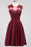 Bridelily Cute Chiffon Round Neck Short Burgundy Bridesmaid Dresses with Appliques