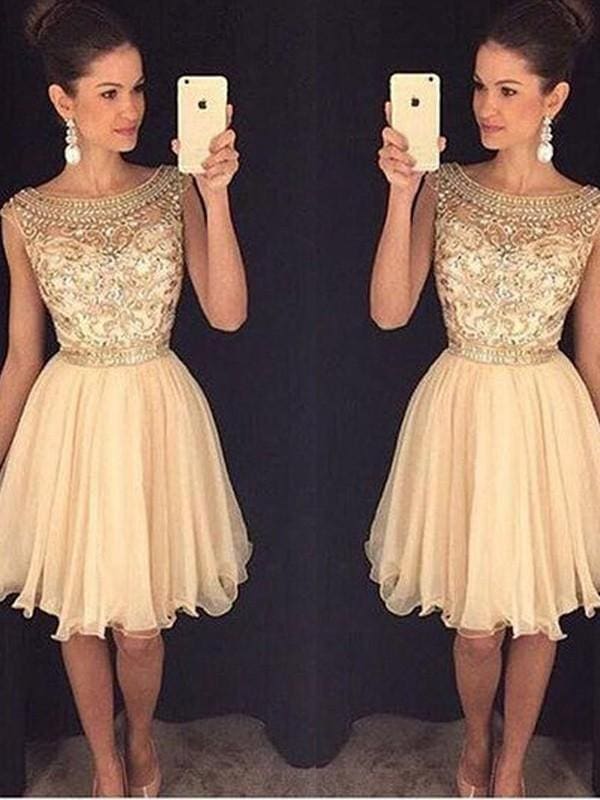 Chiffon Scoop Sleeveless A-line Short/Mini With Beading Dresses - Prom Dresses
