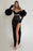 Classic Black Prom Dress with Bubble Sleeves, High Slit Gown