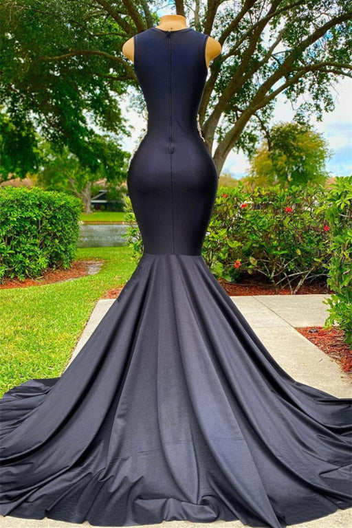 Classic Black Sleeveless Strapless Applique Mermaid Prom Dress