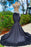 Classic Black Sleeveless Strapless Applique Mermaid Prom Dress