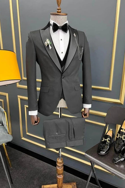 Robin Deep Gray Peaked Lapel Three Pieces Classic Business Suits