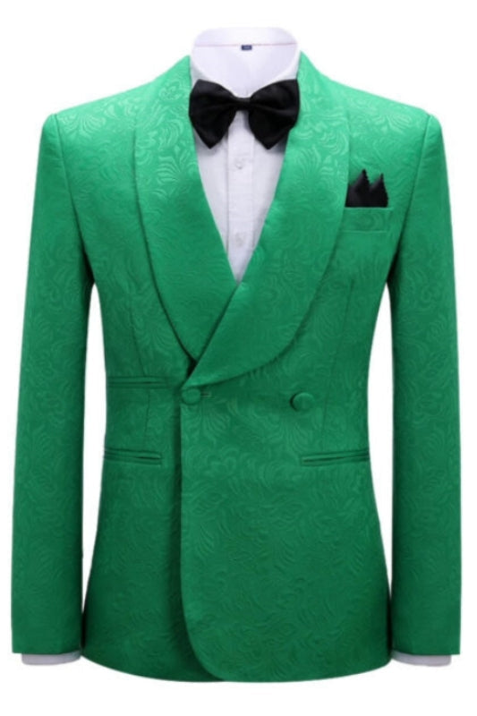 Vic Classic Green Jacquard Shawl Lapel Double Breasted Wedding Suits