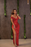 Classic Red Mermaid Prom Dress with V Neck Off-the-Shoulder Slit