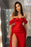 Classic Red Off-The-Shoulder Prom Dress with Ruffles and Slit