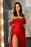 Classic Red Off-The-Shoulder Prom Dress with Ruffles and Slit