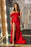 Classic Red Off-The-Shoulder Prom Dress with Ruffles and Slit