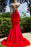 Classic Red One Shoulder Strapless Mermaid Prom Dress with Feather