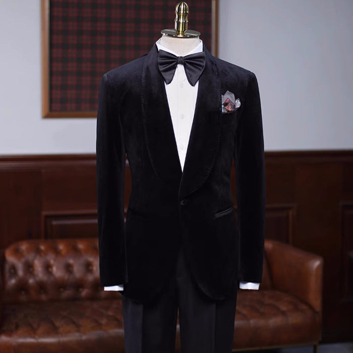 Colbert Classical Black Shawl Lapel Velvet Wedding Suits